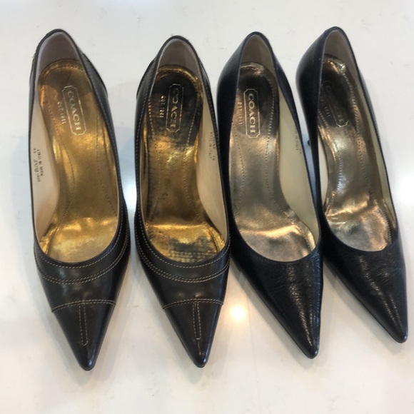 Navy and brown Coach pointy toe heel both pair women's size 81/2 but run 9 - Picture 1 of 16